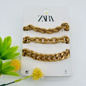 ZARA Set Of 3 Gold Tone Link Chain Bracelets NWT